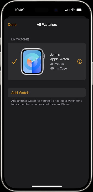 Select Apple Watch to Unpair