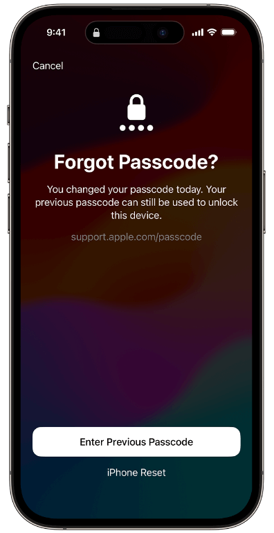 Go on with Enter your Previous Passcode
