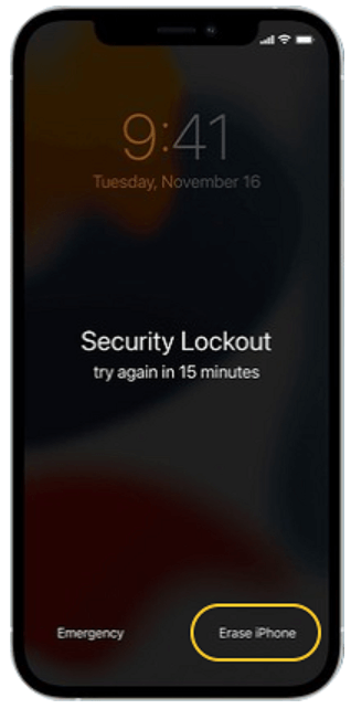 Tap Erase iPhone from Security Lockout Display