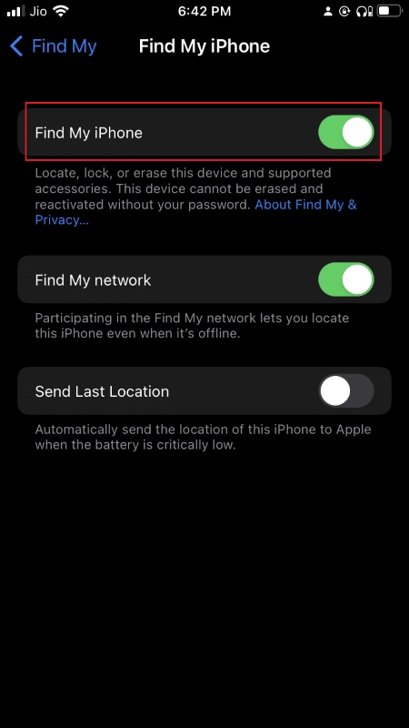 Turn off Find My iPhone