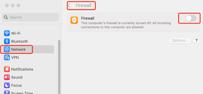 Turn off Firewall on Mac