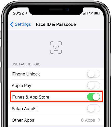 Turn on Passcode Face ID for App Store